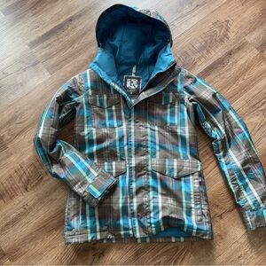 Burton Dry Ride white collection  Blue  Plaid Ski Jacket sz S